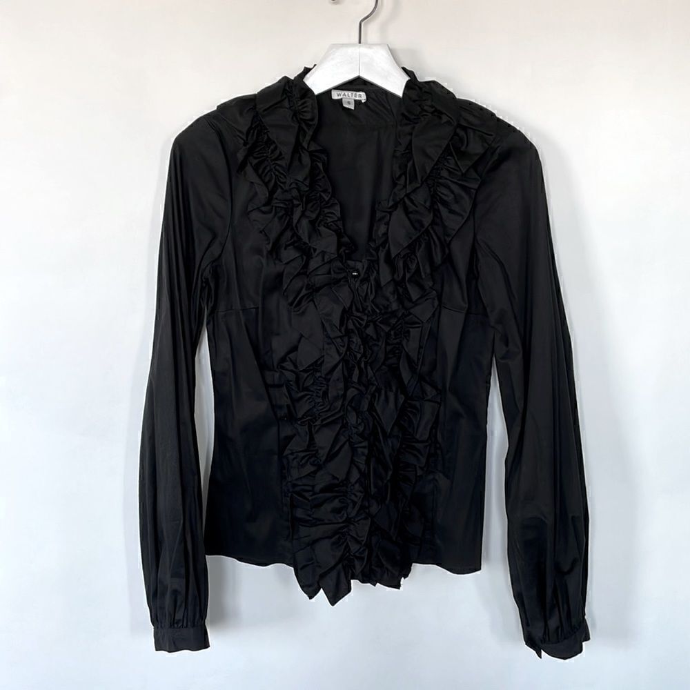 WALTER Stretchy Ruffled Button Down Shirt, S